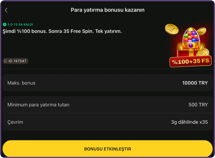 Deposit bonus card terms Layout with a deposit bonus card listing max bonus, minimum deposit and wagering rows