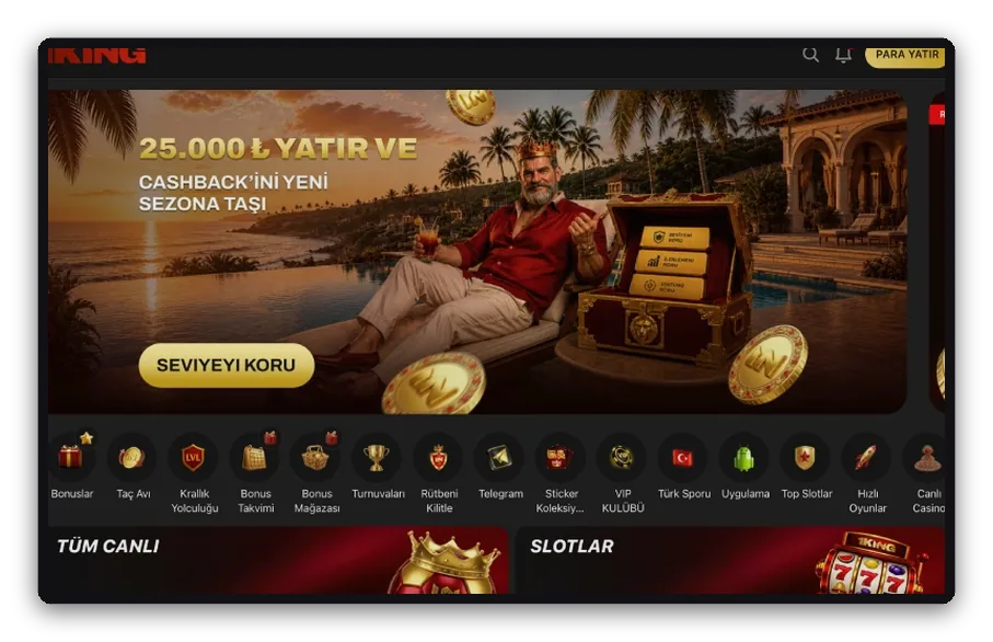 Layout with a crown banner above a round-icon menu row