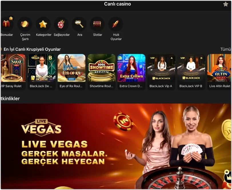 Layout with a top live games list and a promo banner in the live casino lobby