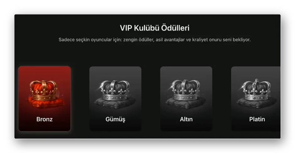 Düzen: VIP ödüllerinde Bronz, Gümüş, Altın ve Platin adlı dört taç kartı